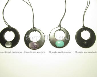 Shungite Pendants with Different Stones Set of 4 - Karelia, Russia