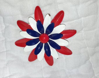 Vintage red white and blue flower pin