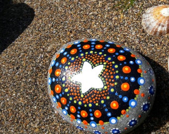 Mandala Hand Painted Pebbles ~ Meli number 5 "Summer at the beach" ~ Unique Gifts/Presents ~ Home Decor~Dot Art Painted Rocks ~ Meditation