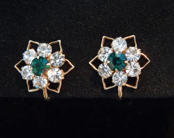 earrings screw back Austrian crystals gold tone