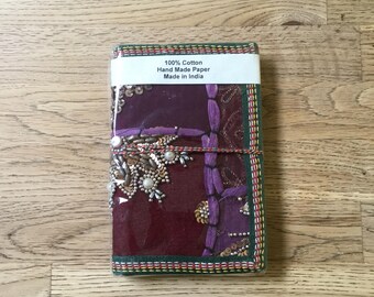Purple embroided Indian patchwork diary (handmade recycled paper)