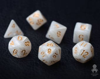 White Marble Dice Set for Dungeons & Dragons | RPG Games Polyhedral Dice Set | DND Dice White Pearl (KD0004)
