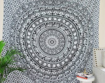 Twin Black and White Tapestry-Hippie Mandala Design