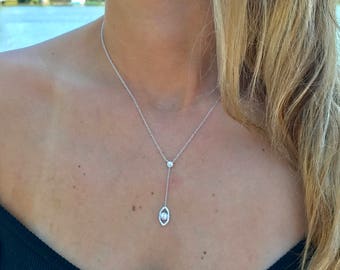 Evil Eye Lariat / Silver Lariat / Dainty Silver / Easy Gift Idea / Best Selling Everyday Necklace / Mothers Day / Personalized Necklace
