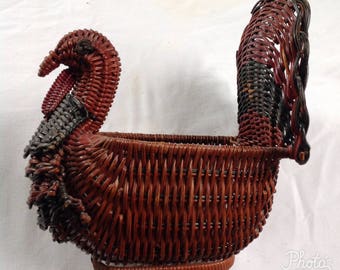 Vintage Bird Basket, Decorative Basket, Wicker Basket, Rustic Decor