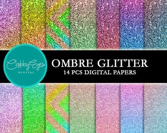 Ombre Glitter Digital Papers Instant Download Scrapbook Papers Colorful Glitter Clipart