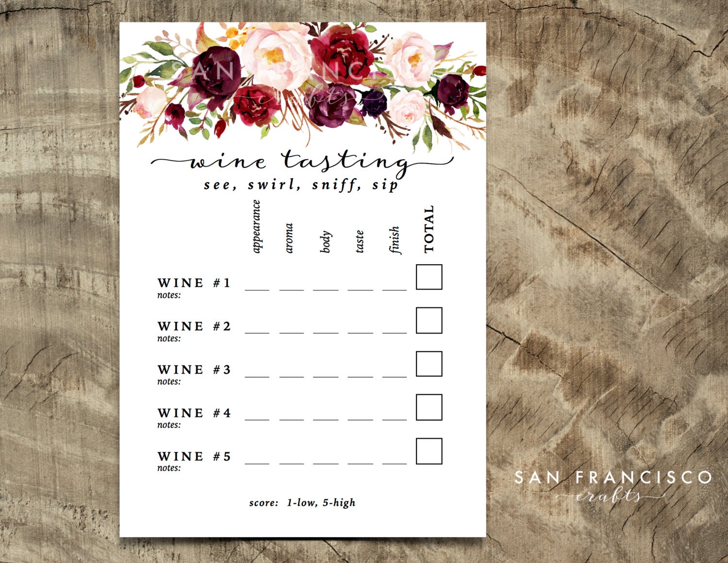 Wine Tasting Card Printable Wine Tasting Scorecard Holly