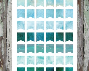 Aqua Watercolor Mini Flags Planner Stickers