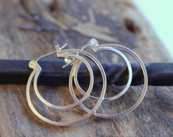 silver hoop earrings set of 2