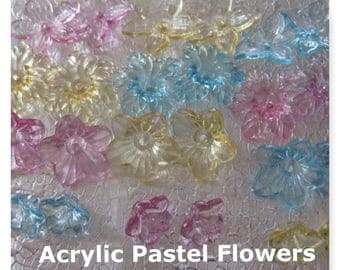 Acrylic Flower Beads assorted colors 54 Charms 22mm 18mm 12mm