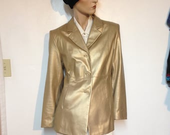Gold Leather Jacket Size 6 Vintage 90s Valerie Stevens NWOT