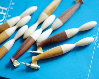 Calligraphy pointed pen : wood oblique pen holder, 2 tones