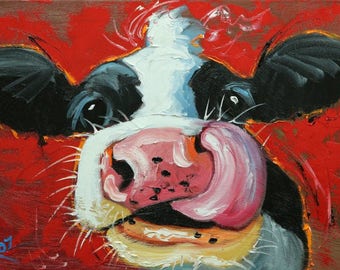 Cow painting 1209 12x16 inch original animal portrait oil painting by Roz