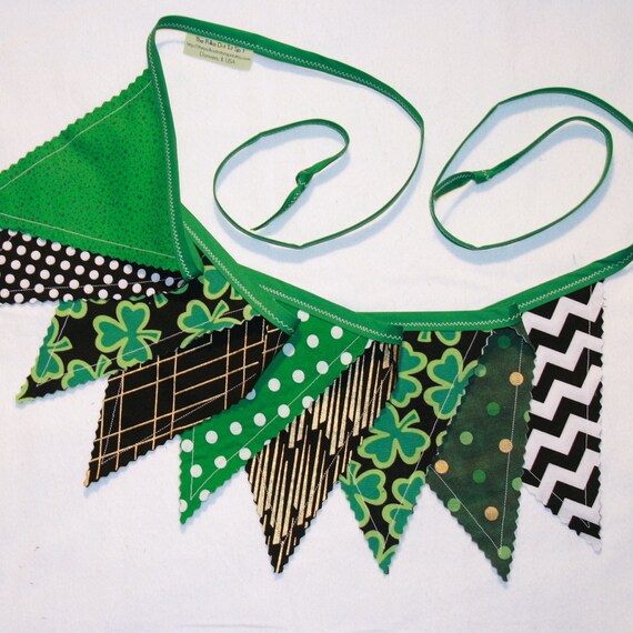 St Patricks Day Pennant Bunting Fabric Banner In Green Gold