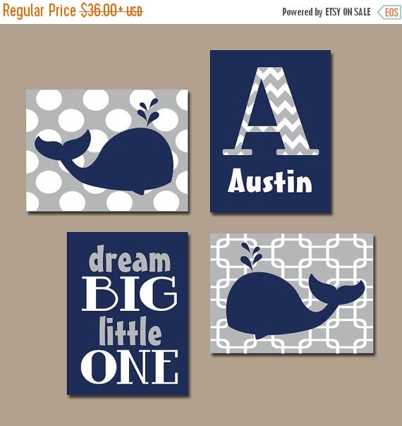 WHALE Wall Art Ocean Nautical Nursery Decor Baby Boy by TRMdesign