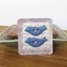 Stoneware Bird Buttons in Shiny Blue Glaze - Set of 2