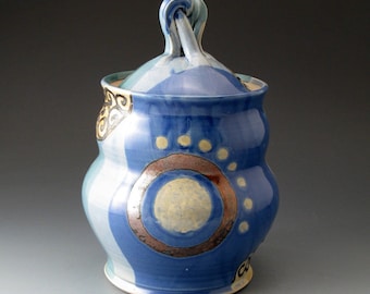 Handmade Ceramic Covered Jar, Blue and Green, Cookie Jar, Canister, Lidded Jar, Covered Pot, Container, Fine Art Ceramics
