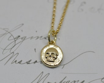 14k gold skull necklace - gold skull pendant - tiny skull wax seal necklace - gold wax seal jewelry - minimalist necklace