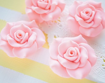 2 pcs Huge Polymer Clay Rose Cabochon (40mm) Pink FL326