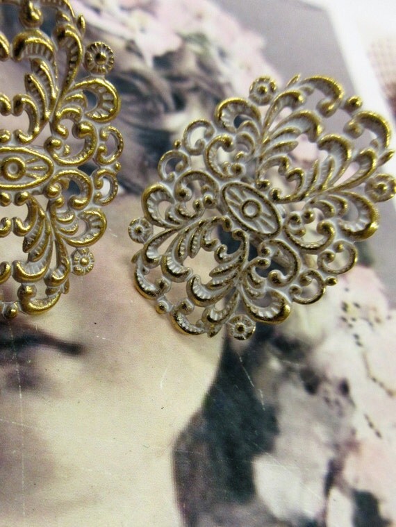 Gold Plated Frosted White Patina Brass Filigree Adjustable