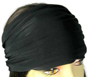 CUSTOM SIZE Headbands Black Lycra Head Wrap Stay in Place Head Wrap Chef's Headgear Fitness Headband Mens Head Wraps Mens Headband Do Rag
