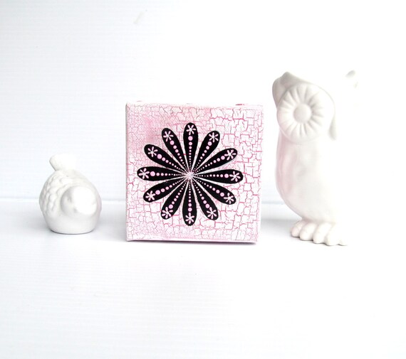 Pink white and Black art 4x4 painting on canvas Flower