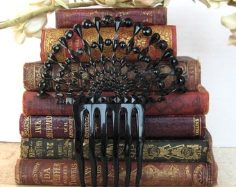 French jet antique hair comb stunning large Victorian mourning hair comb