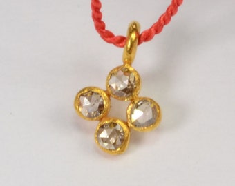 6mmx9mm 18k Solid Yellow Gold Rose Cut Champagne Diamond Charm Pendant