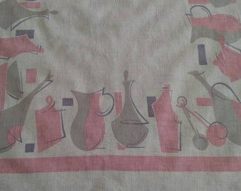 Vintage Midcentury Pink Grey Kitchen Tea Dish Towel