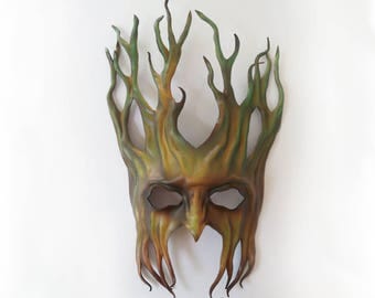 Tree Leather Mask greenman forest green man Ent Groot Treebeard 15 1/2" tall