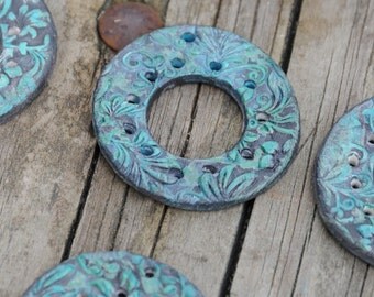 Handmade Pottery Bead For a Pendant with Space to Weave