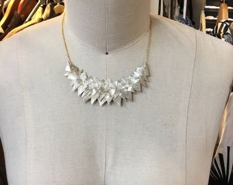 Metallic gold leather triangles statement necklace