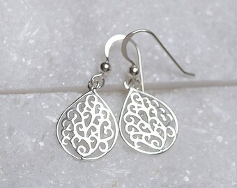 Sterling Silver Teardrop Filigree Earrings