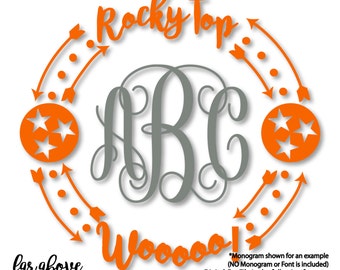 Rocky Top Woooo! Tri-star Monogram Wreath (monogram NOT included) SVG, dxf, png, jpg digital cut file Silhouette or Cricut TN Tennessee