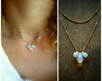 Opal necklace, October birthstone, natural opals, fire opal, choker necklace, minimal, energy, healing stone, meditative, spiritual stones