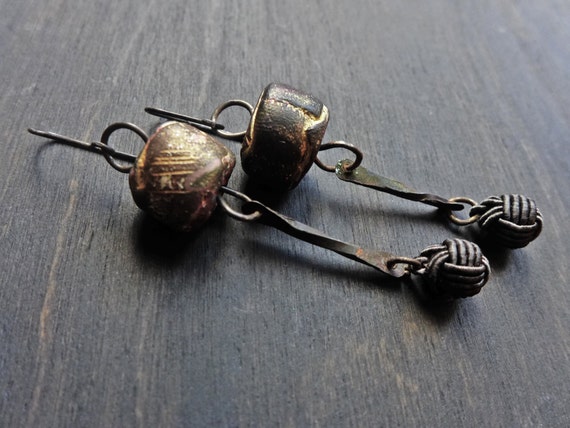 Earthen. Brown handmade earrings with polymer art beads