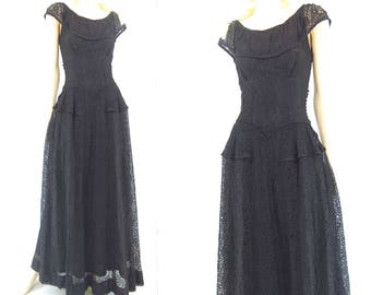 1940s Dress 40s Black Lace Dress Semi Formal Dress Black Maxi Dress Lace Party Dress 40s Evening Dress Lace Maxi Dress 40s Formal Dress xs