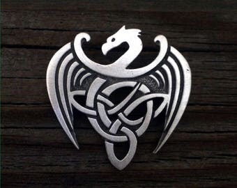 Celtic Dragon Pewter Brooch Pin | Celtic Jewelry | Dragon Jewelry | Medieval Jewelry | Handcrafted Jewelry | by Treasure Cast Pewter