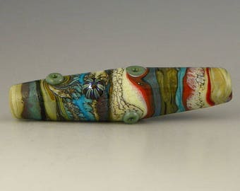 a long shallow bicone focal in an exquisite Southwest color scheme handmade lampwork glass bead - Sonora