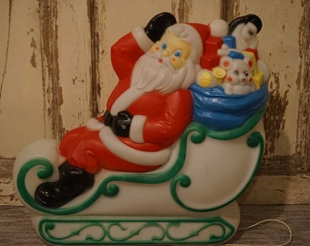 Vintage 1977 Large Santa in Sleigh Blow Mold Carolina Enterprise Large Yard Christmas Decoration