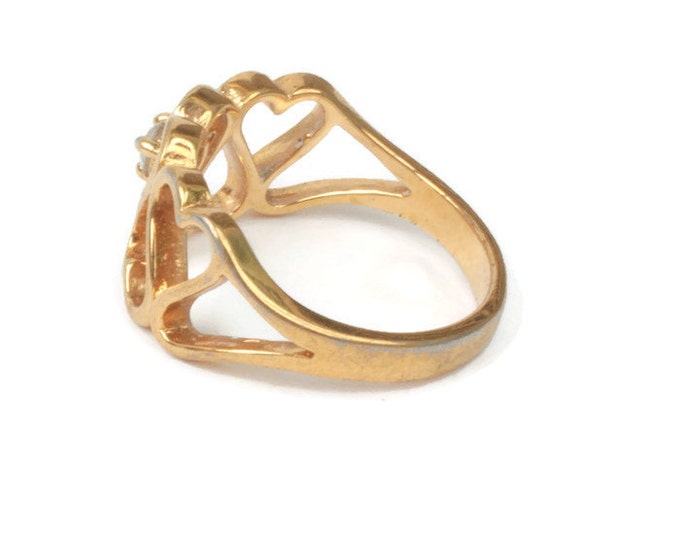 Heart Design Ring Crystal Accent Gold Tone Size 6 Size M Vintage