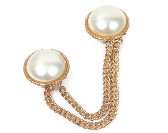 Vintage Faux Pearl Sweater Guard Gold Tone