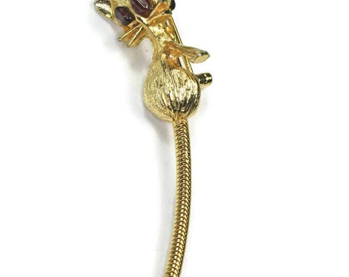 Kitty Cat Pin Long Movable Tail Gold Tone Vintage