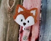 After Christmas Delivery Glitter Fox Badge Reel....Retractable Badge Reel...Made with Glitter Vinyl and Embroidered...Durable...Uniform