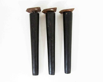 Vintage Set of Three 10 1/2" Mid Century Furniture Legs in Ebony with Brackets. Circa 1960's