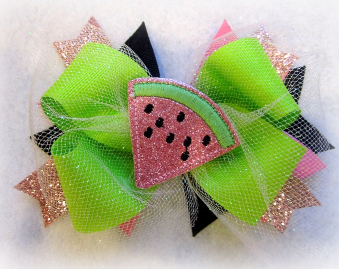 Watermelon Bow, Boutique hairbow, Lime Green Bow, Watermelon hairbow, Pink Glitter Bow, Baby Girls hair bow, m2mg bow, m2m hairbow, toddler