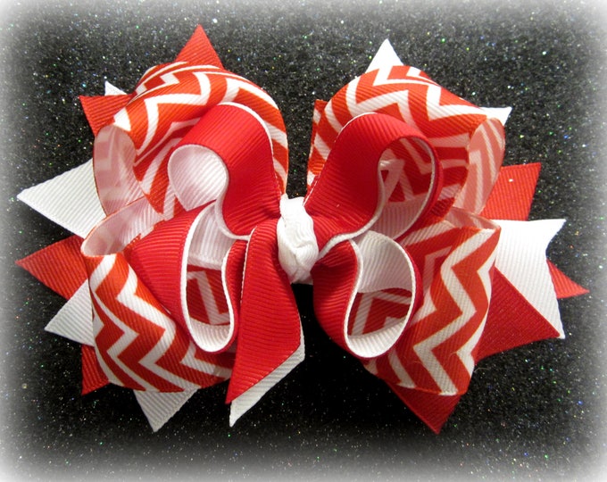 RED Chevron Bow, Boutique Hair Bow, Chevron hairbows, Toddler Bow, Zig Zag Hairbow, Red Bow, Baby Headband, Girls Hairbows, m2mg Hair Bow,