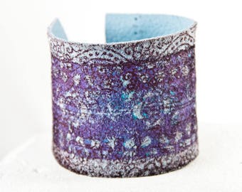 Tattoo Cover Wrist Cuff - Leather Jewelry Purple Bracelet