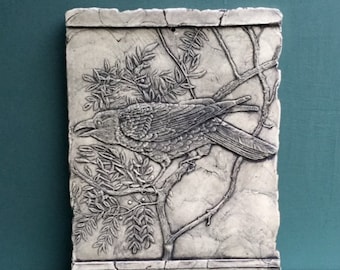 Raven Ceramic Pottery Porcelain Relief Bird Tile