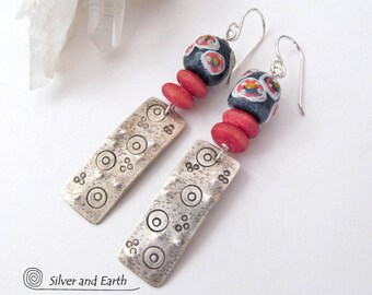 Sterling Silver Tribal Earrings, African Earrings, Silver Dangle, Unique Handmade Silver Jewelry, Boho Earrings, Bohemian Tribal Jewelry